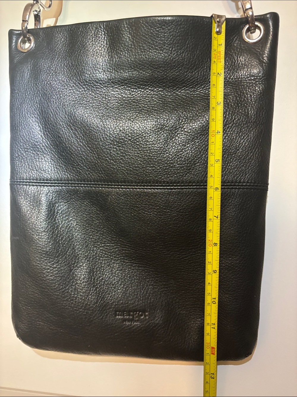 Black Leather Crossbody Bag with Silver Ring Details - Picture 11 of 15